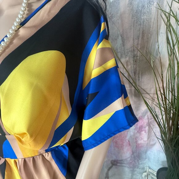 NWOT ๐Maweii Well Fitted Abstract Print Batwing Sleeve Wide Leg Jumpsuit - Picture 7 of 15